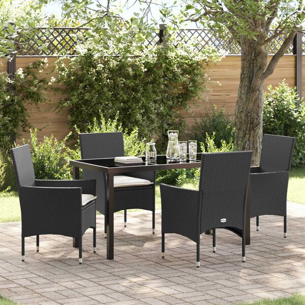 vidaXL Conjunto de Comedor de Jard&iacute;n 5 pcs Negro rat&aacute;n sint&eacute;tico