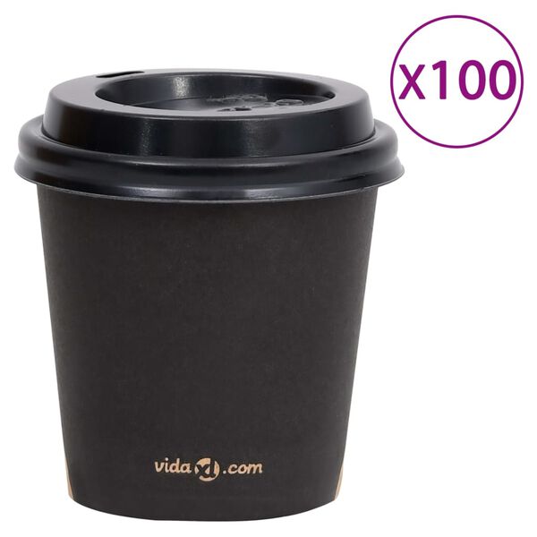 vidaXL Vasos de papel para caf&eacute; con tapas 100 uds negro 120 ml