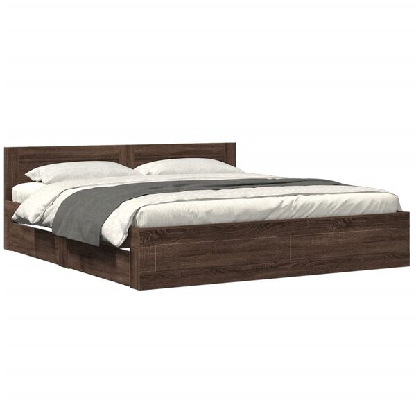vidaXL Cama con cabecero madera de ingenier&iacute;a marr&oacute;n roble 180x200 cm
