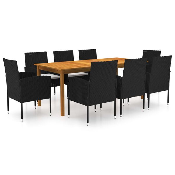 vidaXL Juego de comedor de jard&iacute;n de 9 piezas negro
