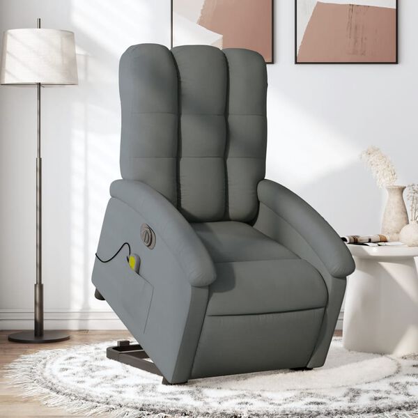 vidaXL Sill&oacute;n de masaje el&eacute;ctrico reclinable elevable tela gris oscuro