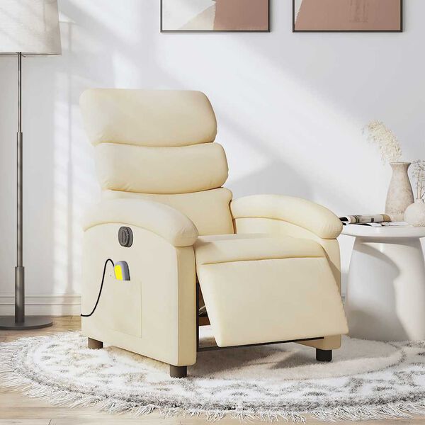 vidaXL Sill&oacute;n reclinable de masaje el&eacute;ctrico tela color crema
