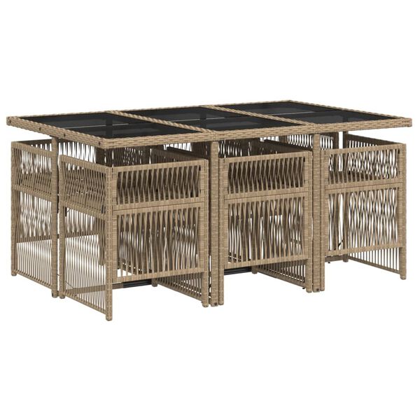 vidaXL Set comedor de jard&iacute;n 7 pzas con cojines rat&aacute;n sint&eacute;tico beige