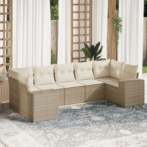 vidaXL Set sof&aacute;s de jard&iacute;n 7 piezas y cojines rat&aacute;n sint&eacute;tico beige