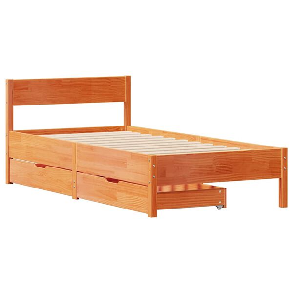 vidaXL Cama sin colch&oacute;n madera maciza de pino marr&oacute;n cera 100x200 cm