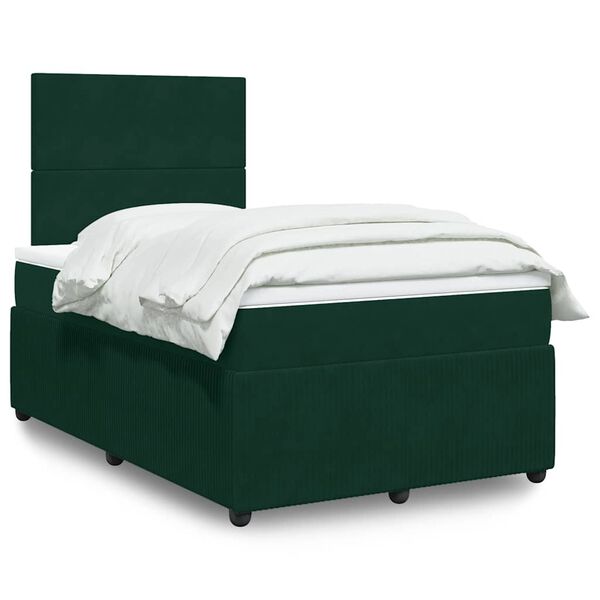 vidaXL Cama box spring con colch&oacute;n terciopelo verde oscuro 120x190 cm
