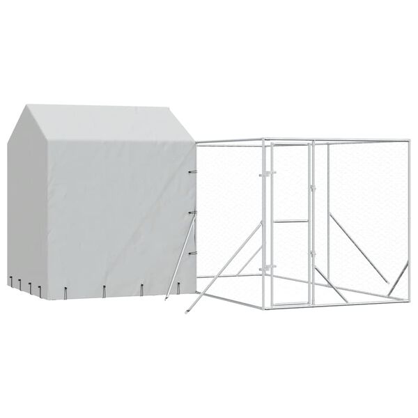 vidaXL Perrera de exterior con techo acero galvanizado plata 4x4x2,5 m