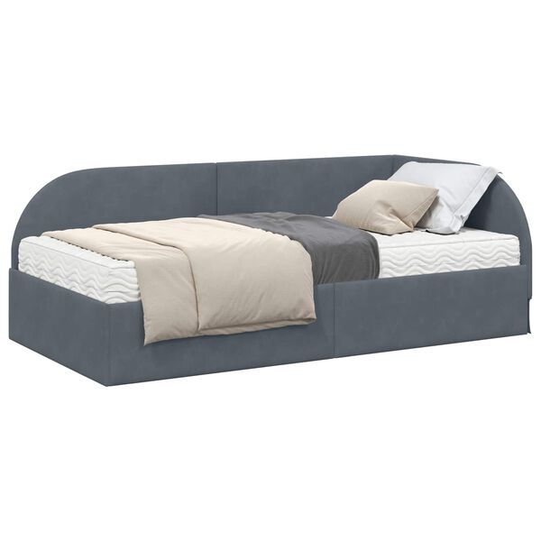 vidaXL Estructura de Cama Esquina con Colch&oacute;n 2 pcs Gris Terciopelo