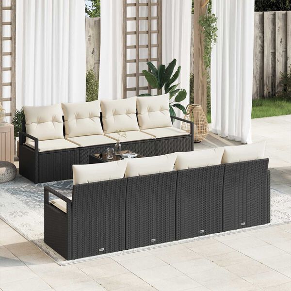 vidaXL Conjunto de sof&aacute; de jard&iacute;n 9 pcs Negro y crema rat&aacute;n sint&eacute;tico