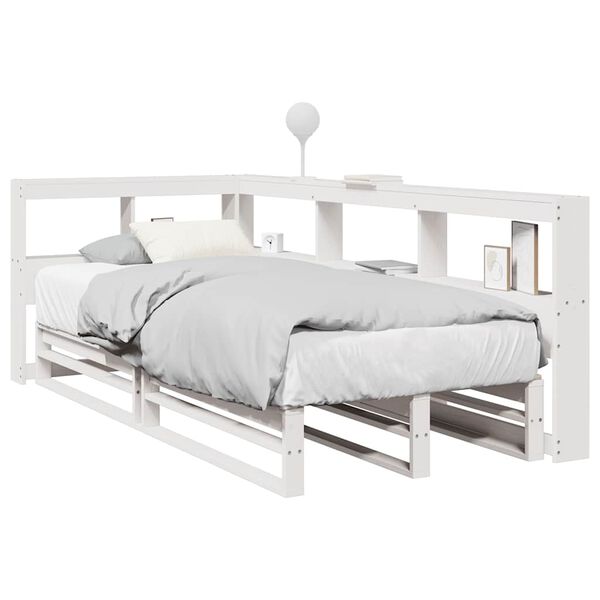vidaXL Cama con estanter&iacute;a sin colch&oacute;n madera maciza blanca 75x190 cm