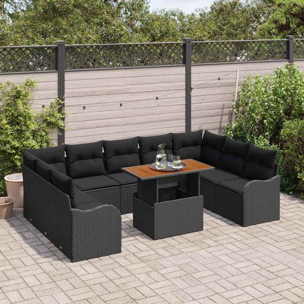 vidaXL Conjunto de sof&aacute; de jard&iacute;n 10 pcs Negro Polirat&aacute;n