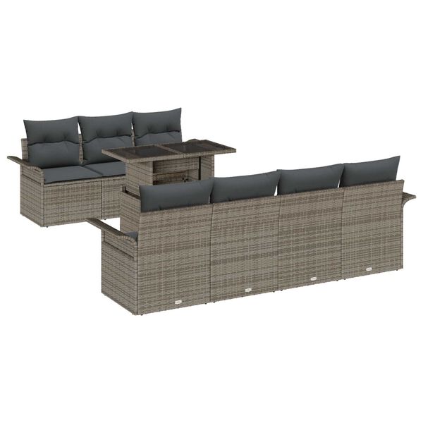 vidaXL Conjunto de sof&aacute; de jard&iacute;n 8 pcs Gris Rattan de Poli&eacute;ster