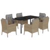 vidaXL Set comedor de jard&iacute;n 7 pzas con cojines rat&aacute;n sint&eacute;tico beige
