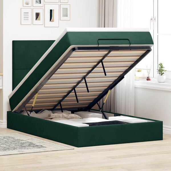 vidaXL Estructura cama otomana colchones terciopelo verde oscuro