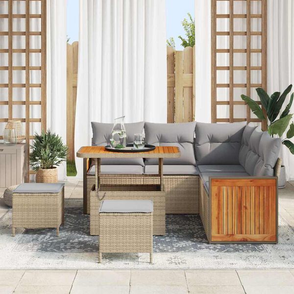 vidaXL Conjunto de sof&aacute; de jard&iacute;n 8 pcs Beige rat&aacute;n sint&eacute;tico