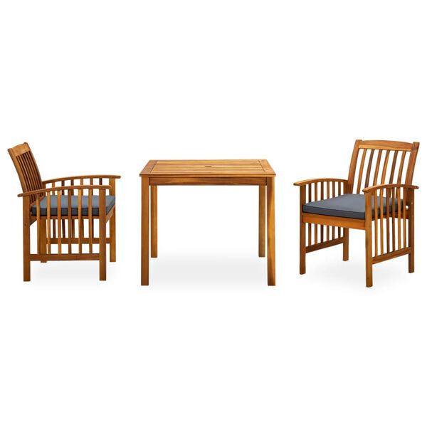vidaXL Set comedor de jardín 3 pzas y cojines madera maciza de acacia