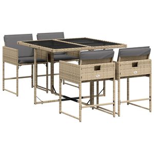 vidaXL Set comedor de jard&iacute;n 5 pzas con cojines rat&aacute;n sint&eacute;tico beige