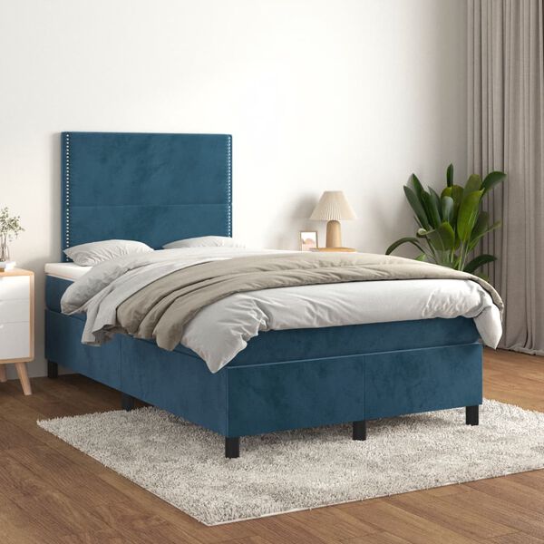 vidaXL Cama box spring con colch&oacute;n terciopelo azul oscuro 120x200 cm