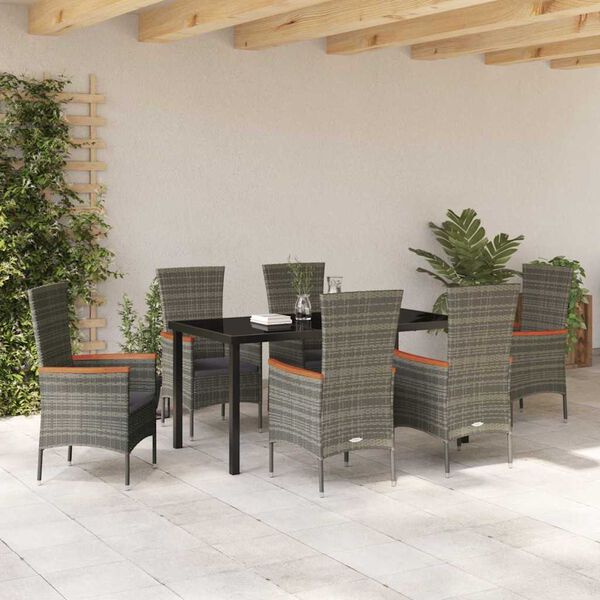 vidaXL Conjunto de Comedor de Jard&iacute;n con coj&iacute;n 7 pcs Gris