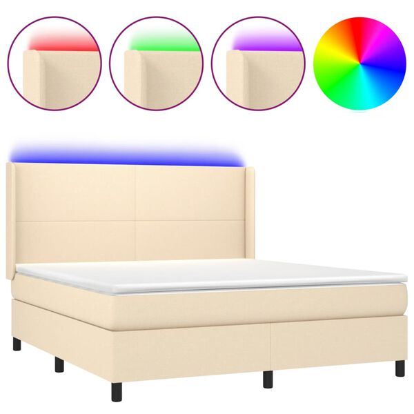 vidaXL Cama box spring colch&oacute;n y luces LED tela crema 160x200 cm