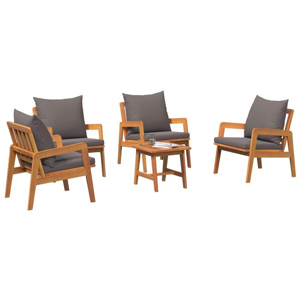 vidaXL Conjunto bistro con coj&iacute;n 5 pcs Marr&oacute;n Madera de Acacia S&oacute;lida
