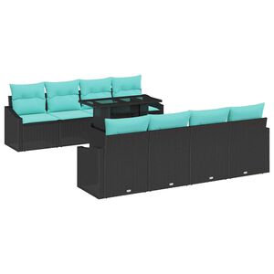 vidaXL Conjunto de sof&aacute; de jard&iacute;n 7 uds. Negro y azul rat&aacute;n sint&eacute;tico
