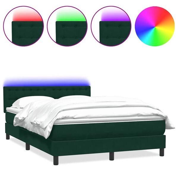 vidaXL Cama box spring con colch&oacute;n y LED terciopelo verde oscuro 160x220 cm