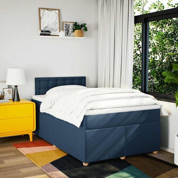 vidaXL Cama box spring con colch&oacute;n tela azul 120x190 cm