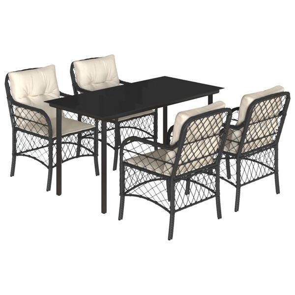 vidaXL Set de muebles jard&iacute;n 5 pzas con cojines rat&aacute;n sint&eacute;tico negro