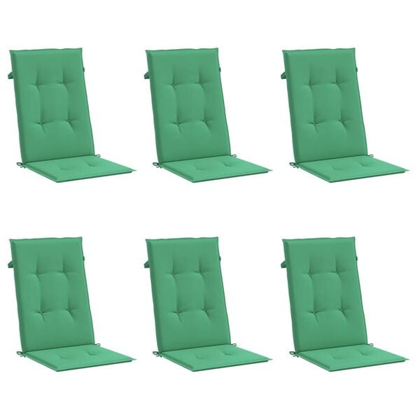 vidaXL Coj&iacute;n silla de jard&iacute;n respaldo alto 6 uds tela verde 120x50x3cm
