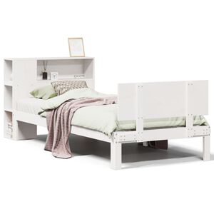 vidaXL Cama con estanter&iacute;a sin colch&oacute;n madera maciza blanco 90x200 cm