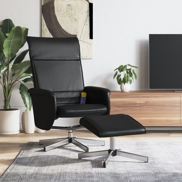 vidaXL Sill&oacute;n reclinable masaje con reposapi&eacute;s cuero sint&eacute;tico negro