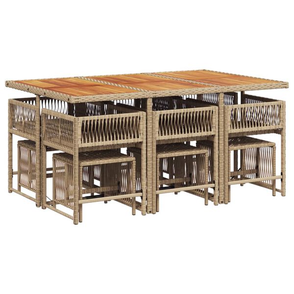 vidaXL Set comedor de jard&iacute;n 11 pzas con cojines rat&aacute;n sint&eacute;tico beige