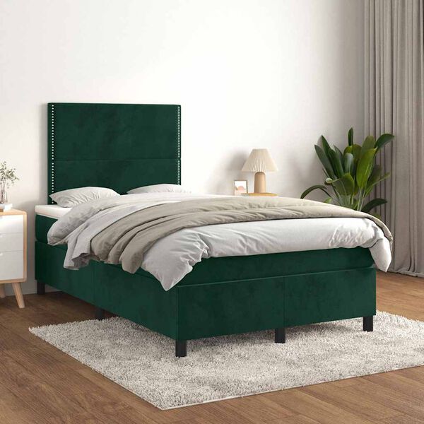 vidaXL Cama box spring con colch&oacute;n terciopelo verde oscuro 120x200 cm