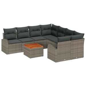 vidaXL Conjunto de sof&aacute;s de jard&iacute;n 9 pcs Gris rat&aacute;n sint&eacute;tico