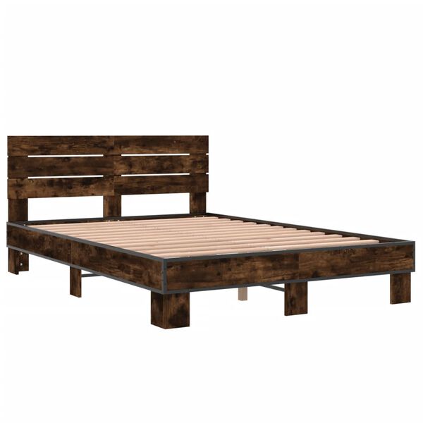 vidaXL Estructura cama madera ingenier&iacute;a metal roble ahumado 120x190cm