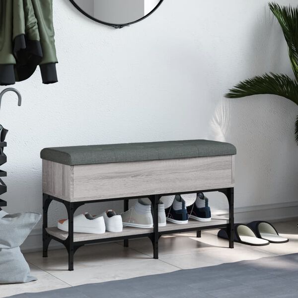 vidaXL Banco zapatero madera de ingenier&iacute;a gris Sonoma 82x32x45 cm