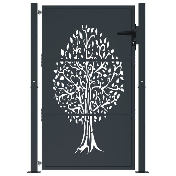 vidaXL Puerta de jardín acero gris antracita diseño árbol 100x150 cm