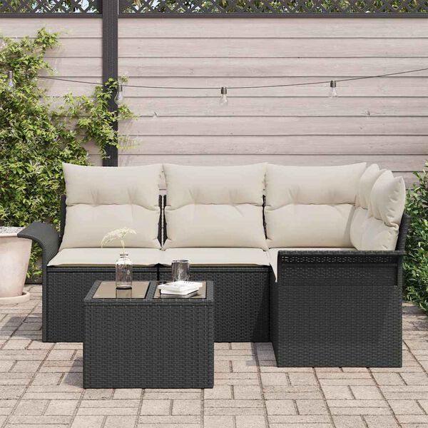 vidaXL Conjunto de sof&aacute; de jard&iacute;n 5 pcs Negro rat&aacute;n sint&eacute;tico