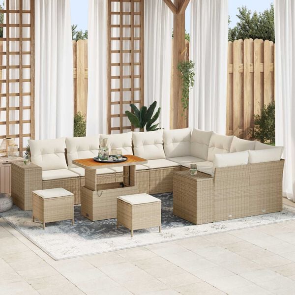 vidaXL Conjunto de sofá de jardín 12 pcs Beige ratán sintético