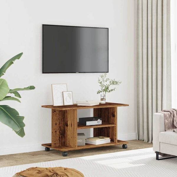 vidaXL Mueble de TV con ruedas madera ingenier&iacute;a envejecida 80x40x45cm