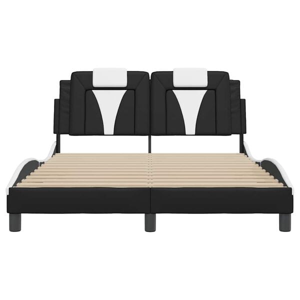 vidaXL Estructura de cama Viana sin colch&oacute;n cuero sint&eacute;tico negro blanco 120x200cm