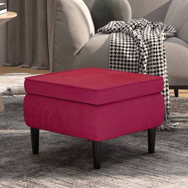 vidaXL Taburete con patas de madera terciopelo rojo tinto