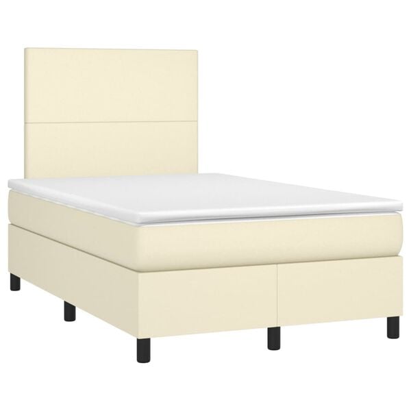vidaXL Cama box spring colch&oacute;n y LED cuero sint&eacute;tico crema 120x200 cm