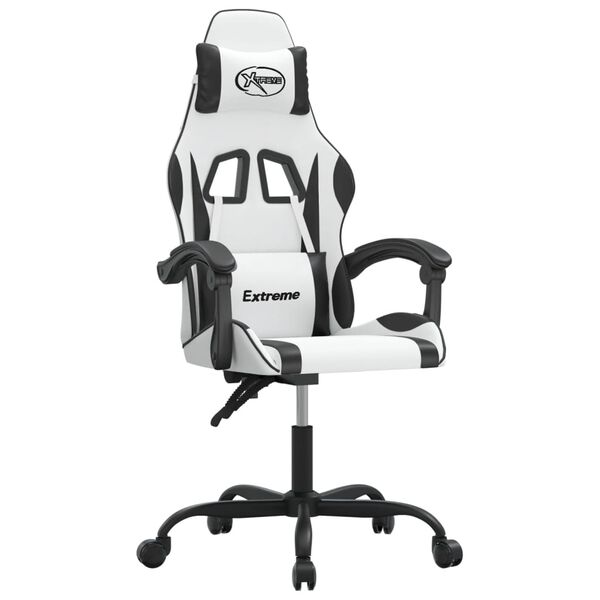 vidaXL Silla gaming giratoria cuero sintético blanco y negro