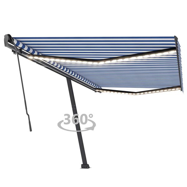 vidaXL Toldo retráctil manual con luz LED azul y blanco 500x350 cm