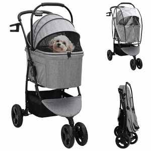 vidaXL Carrito Plegable para Mascotas Ajustable Gris 78 x 54 x 101 cm