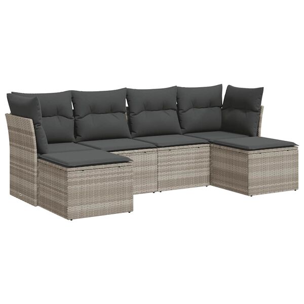 vidaXL Set de sof&aacute;s de jard&iacute;n 6 pzas y cojines rat&aacute;n sint&eacute;tico gris