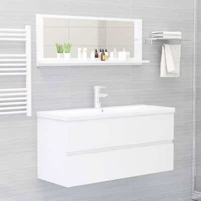 vidaXL Espejo de baño contrachapada blanco brillo 100x10,5x37 cm
