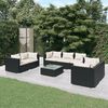 vidaXL Set de muebles de jard&iacute;n 8 pzas y cojines rat&aacute;n sint&eacute;tico negro